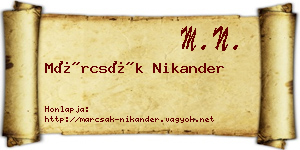 Márcsák Nikander névjegykártya